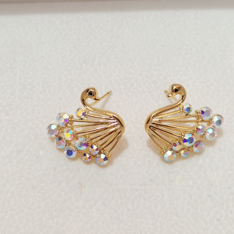 Designer earring swan shaped zirconium stud earrings with gold-plated copper body design for a premium look and feel
