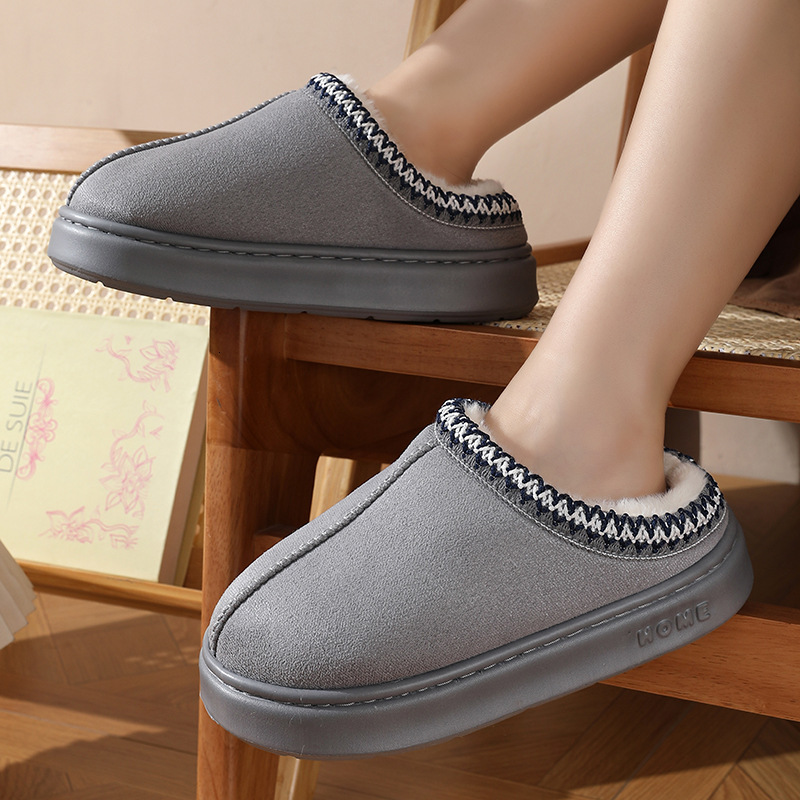 New Autumn Winter Lace Ethnic Style Fashionable For Couples, Indoor And Outdoor Warm Cotton Slippers