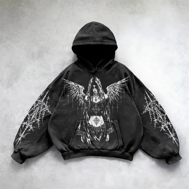 Y2k Gothic Clothing Hoodie Men Women Goddess Pattern Printing Hip Hop Casual Sweatshirt Selling Personality Retro Streetwear High Stree