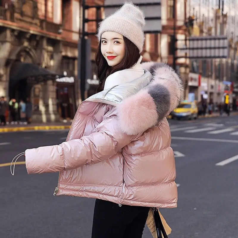 Natural fur collar doublesided down jacket winter womens white duck warm Parkas waterproof 240921