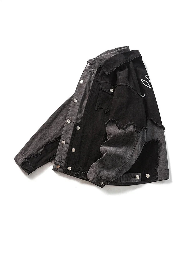 Mafokuwz street denim jacket unisex cool Vandalism patch work mens oversized workwear punk niche American 240921