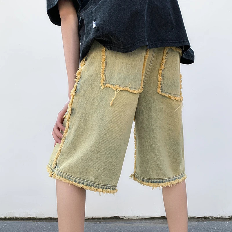 American street mens wide leg denim shorts summer casual bag shorts mens chic burr clothing 240923