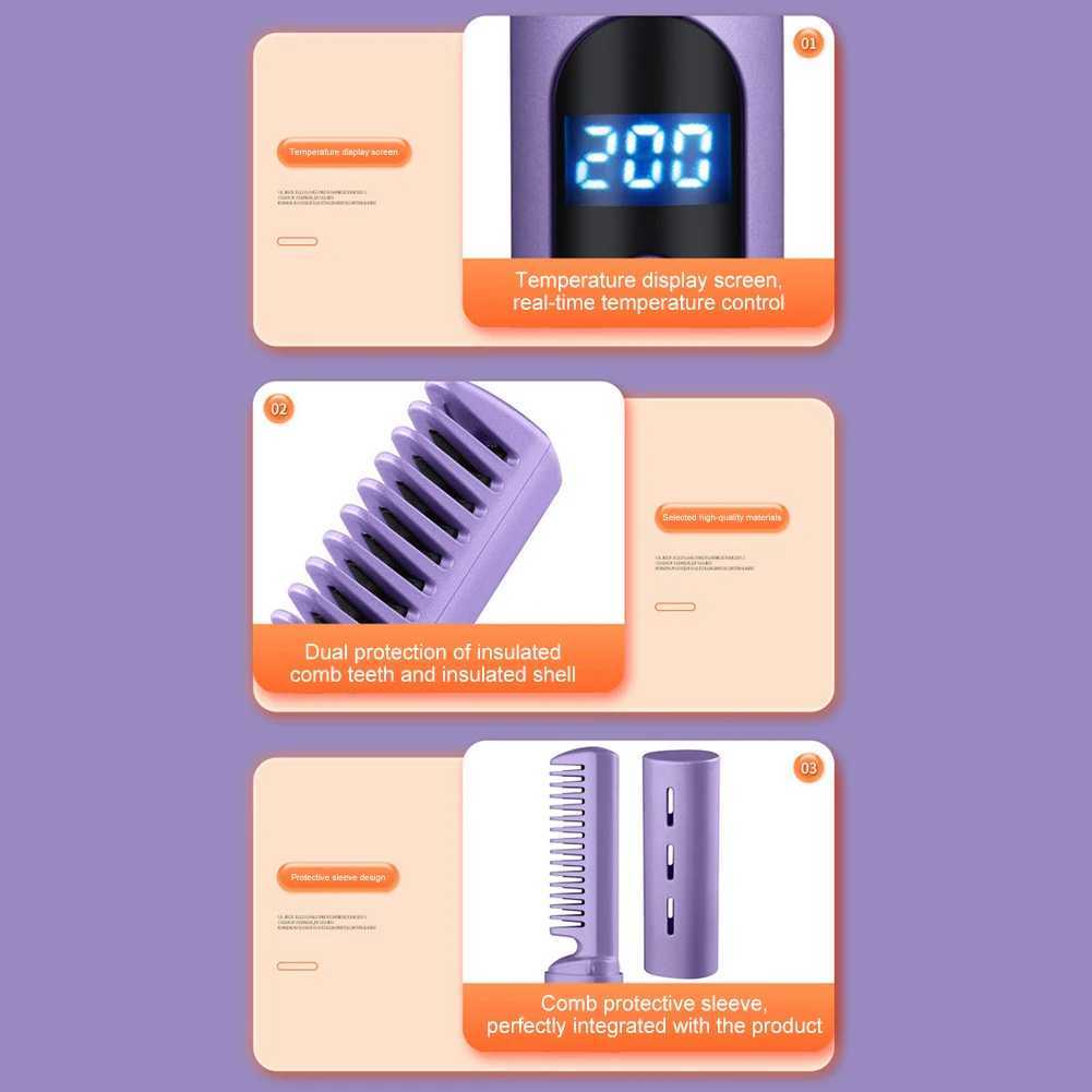 Portable hair straightener 1500mAh straight hair curling brush 2-in-1 wireless hot comb straight hair brush CL240923
