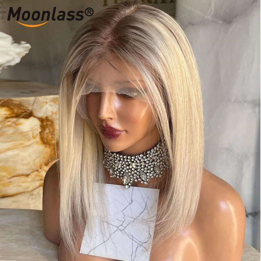 Ash Short Bob Human Hair Wigs 150 Density Ombre Blonde 13x4 Lace Front For Women Preplucked Natural Haire Remy Wig