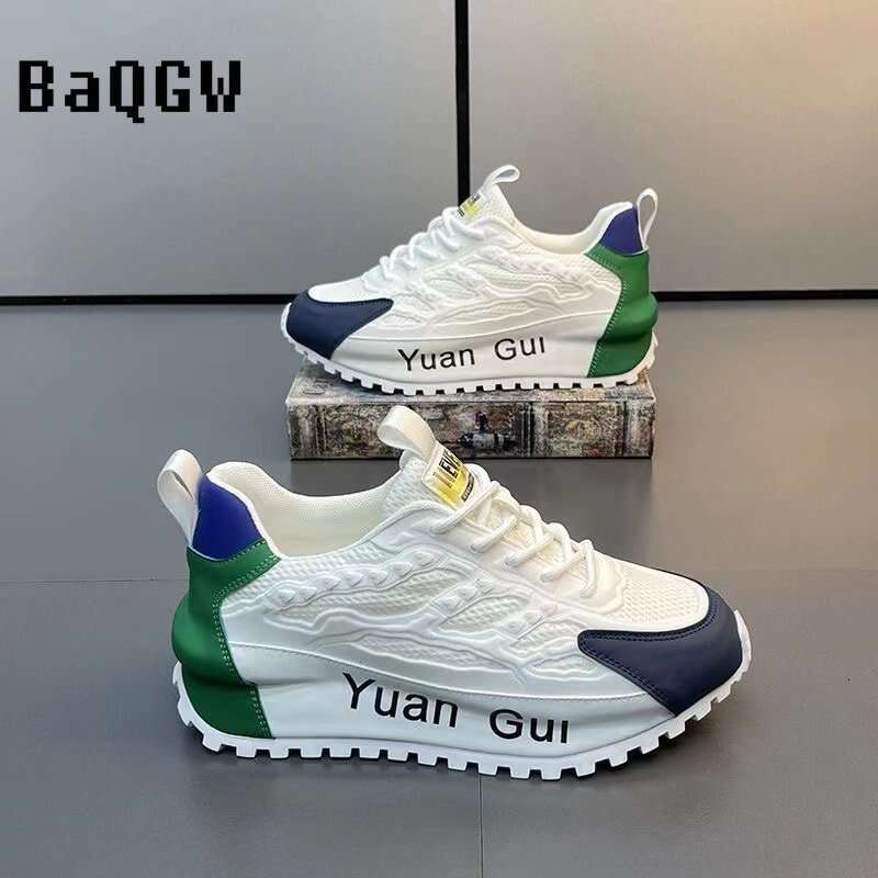 Color Block Chunky Sneakers Men Running Fashion Casual Breathable Leather Mesh Increased Thick Platform Designer Shoes