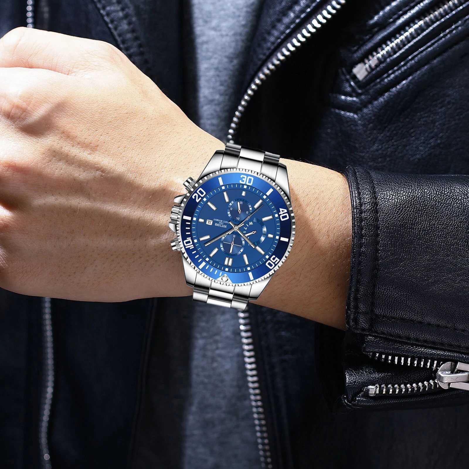 Luxury Mens Business Watches Men Silver Quartz Watch Male Luminous Clock W250724