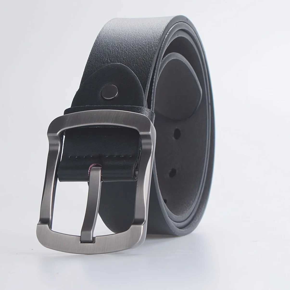 Mens PU Leather Alloy Pin Square Buckle Belt BusinessLeisure Belts 2024 Fashion Black WaistBelts for MenX240923