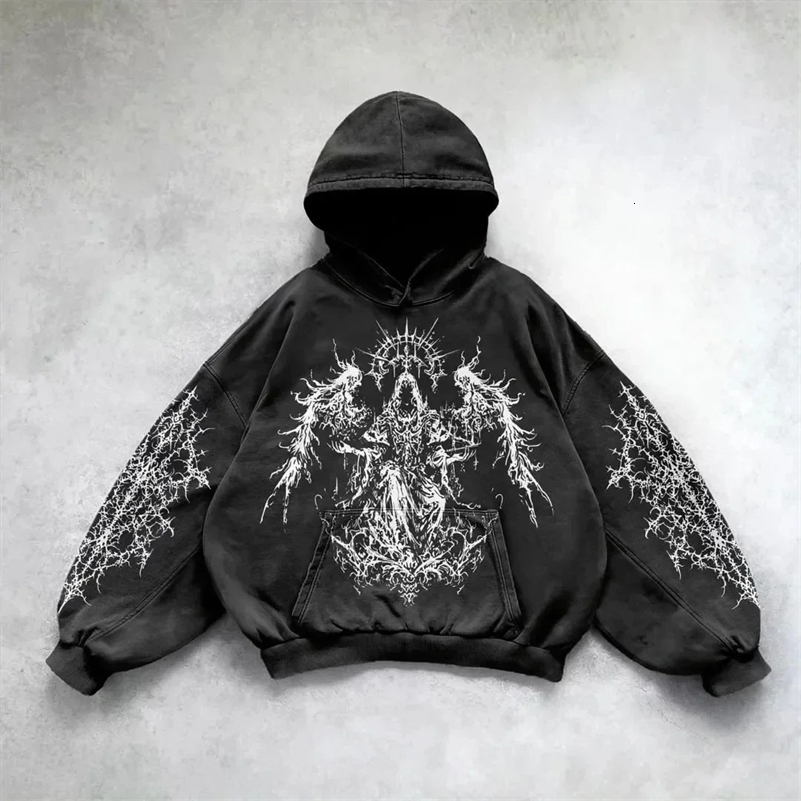 Y2k Gothic Clothing Hoodie Men Women Goddess Pattern Printing Hip Hop Casual Sweatshirt Selling Personality Retro Streetwear High Stree