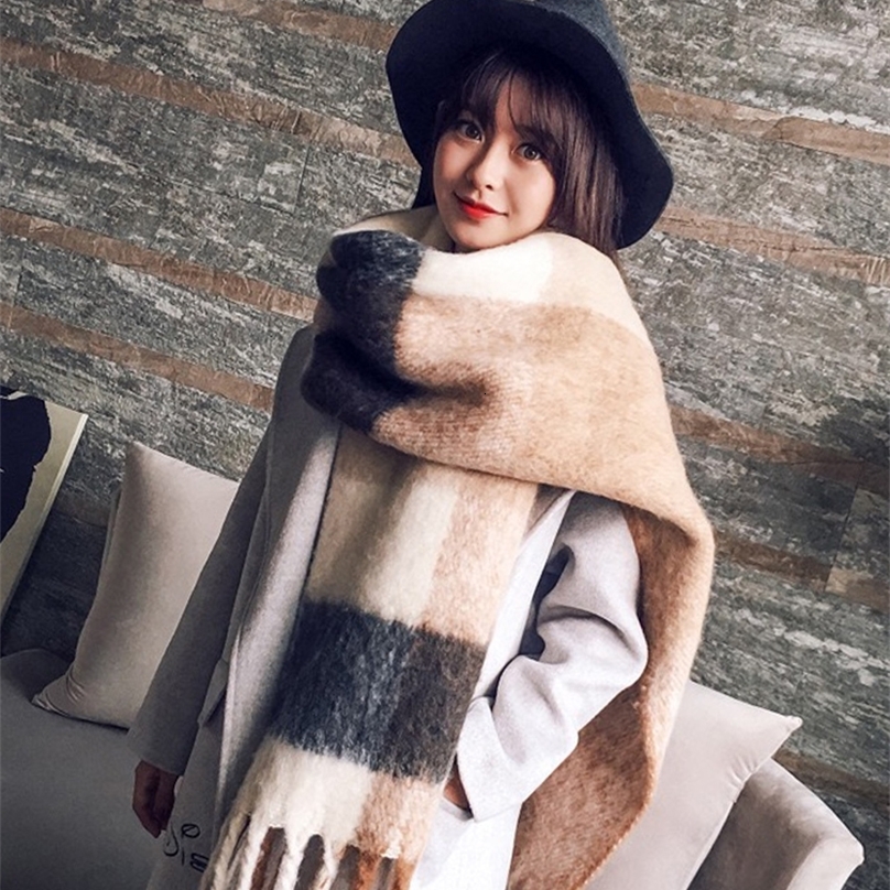 Free delivery womens knitted winter vintage plaid scarf imitation cashmere Pashmina warm scarf Pareo Foulard unprinted good package shawl 240923