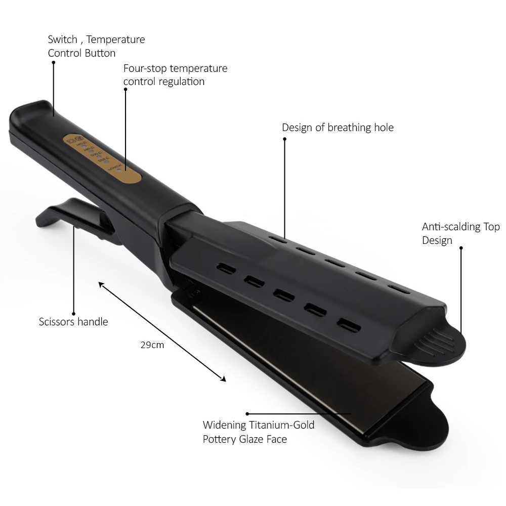 Straight hair straightener with four temperature adjustments ceramic tourmaline ion flat iron wide panel professional styling tool CL240923