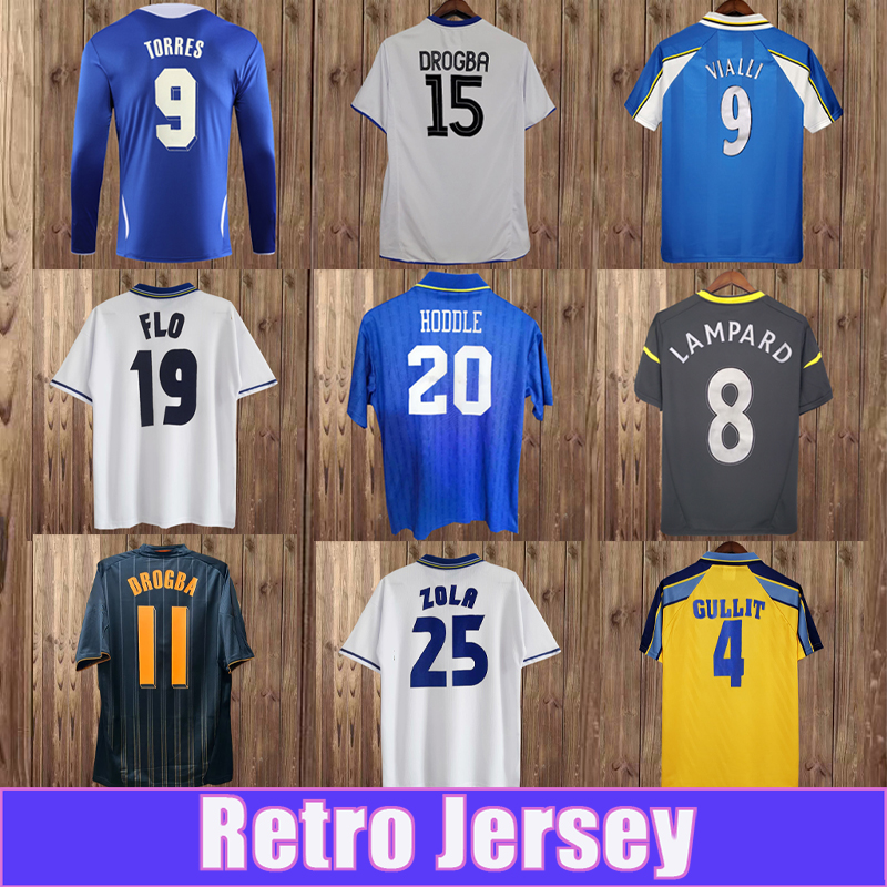 95 15 TORRES MATA Retro Mens Soccer Jerseys DAVIID LUIZ IVANOVIC 03 05 ROBBEN DROGBA LAMPARD CRESPO vintage Home Away Long Sleeve Football Shirts