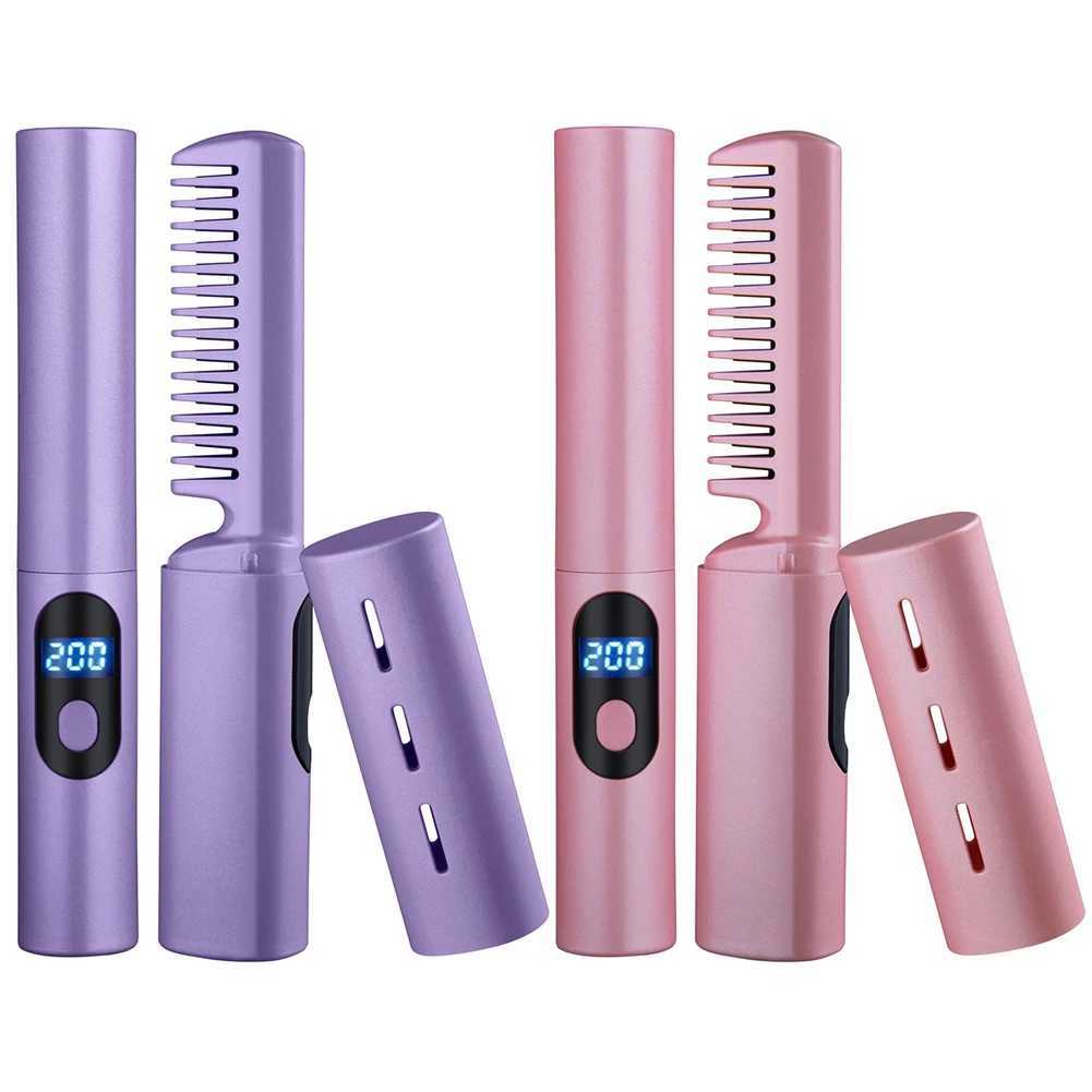 Portable hair straightener 1500mAh straight hair curling brush 2-in-1 wireless hot comb straight hair brush CL240923