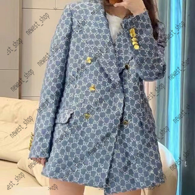 Western clothing womens Blazers designer luxury women outwear Double letter pattern print coat slim fit Jacquard casual blue Suits Blazer