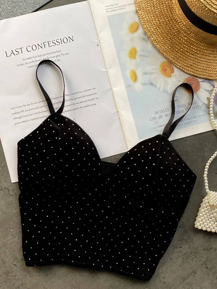 Women Retro Velour Strap Tops Summer V Neck Sleeveless Backless Slim Tank Top Chic Print Sexy Off Shoulder Short Camis 240918