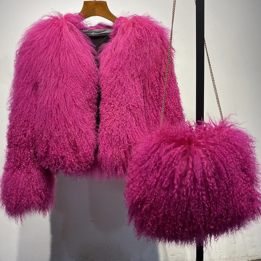 YOLOAgain Real Mongolian Sheepskin Shoulder Bag Womens Chain Fur Handbag 240923