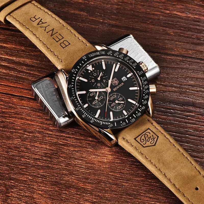 Benyar Mens Watch Brand Luxury Silicone Strap Waterproof Sports Quartz Timing Military Watch Mens Watch Relogio Masculino W240923