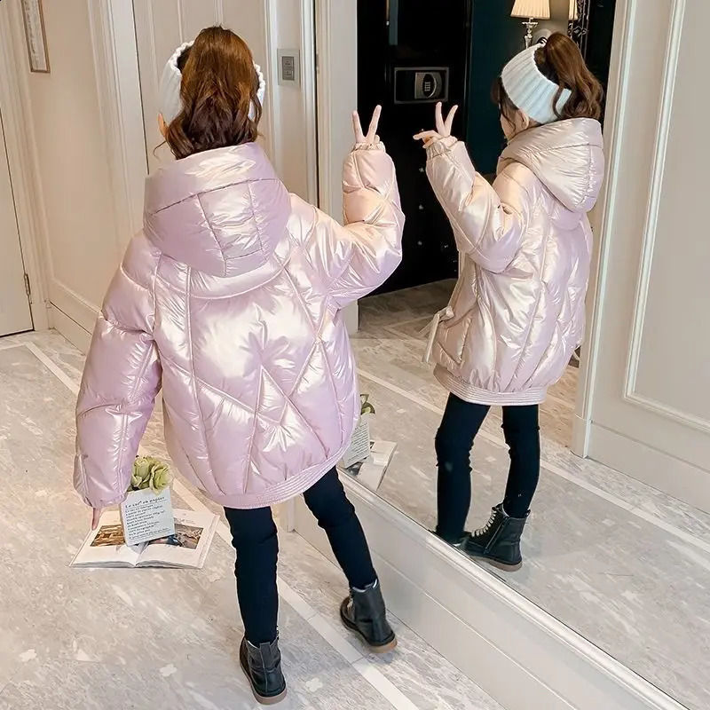 RAISE Autumn Winter Jacket For Girl Kid Baby Girl Shiny Solid Warm Hooded Outerwear Coat 4-14Y Teenager Cotton Parka Outift 240919 - view 6