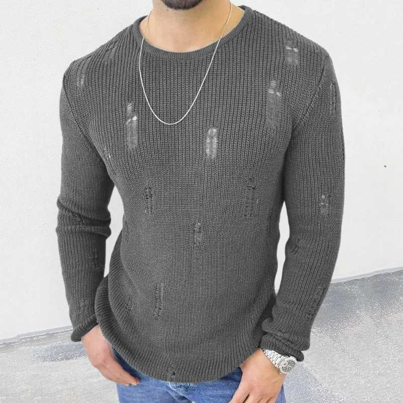 Fashionable cardigan design knitted jump top mens slim fit long sleeved casual sweater T-shirt mens autumn casual O-neck knitted pull-out CL240923