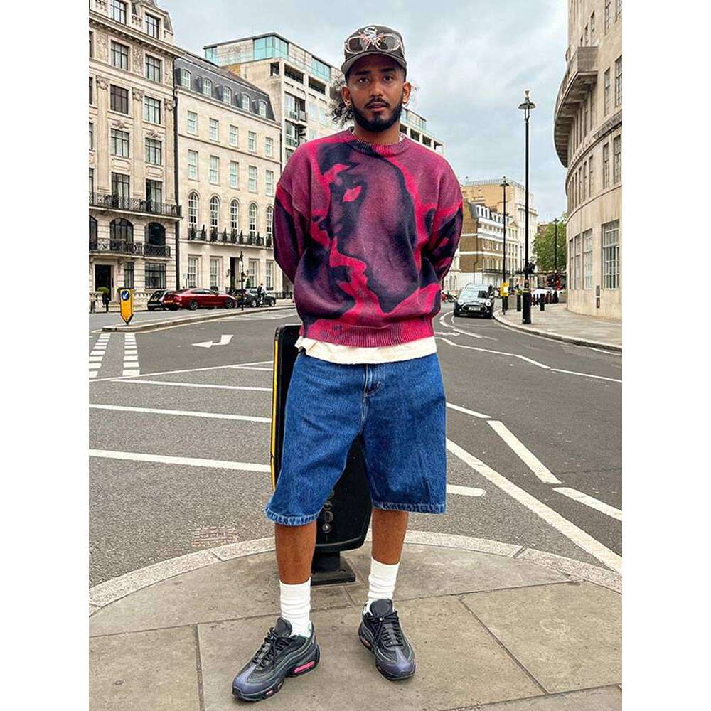 Tie Street Y2k Dye O Neck Knitted Pullover Men's Trendy Contrast Long Sleeve Sweater Jumper 2024 Male Haruku Cashmere Knitwear