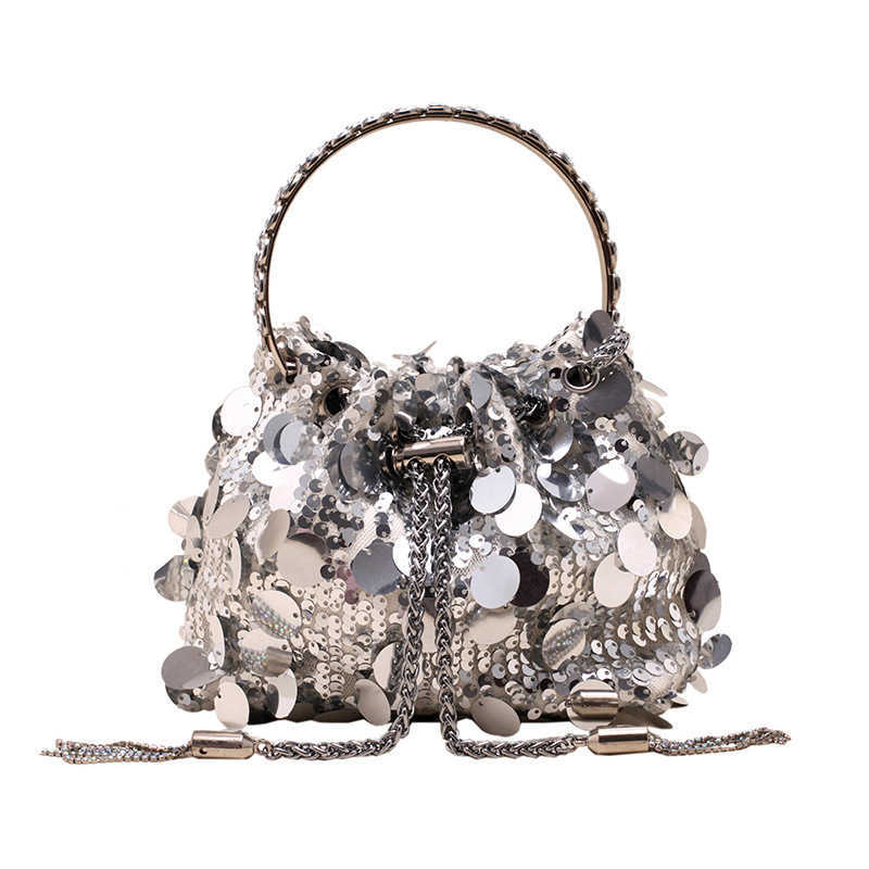Clutch Bag New High Quality Designer Bag Womens Bag Metal Tassel Sequin Dinner Bag Handheld Crossbody Bucket Mouth Red Bag 240920