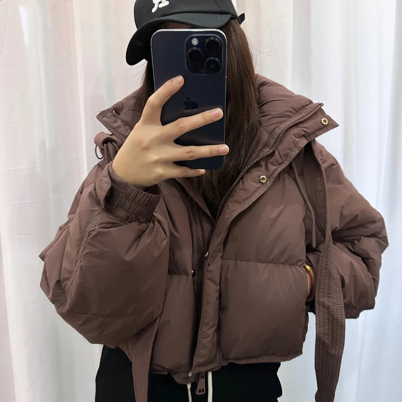 Loose Hoodie Purple Short Sleeve Womens Jacket Winter Casual Bat White Duck Down Thick Puff Coat 240921