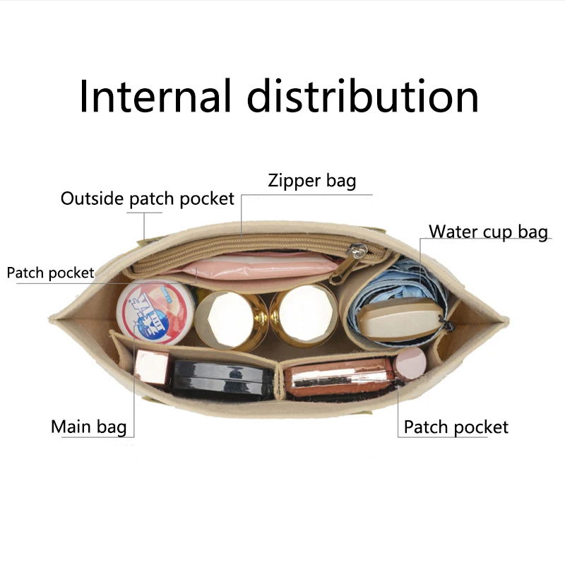 Felt Cosmetic Organizer Insert With Zipper Pouch For Tote Bags & Handbags - Makeup Storage New Free Delivery Designer Bag