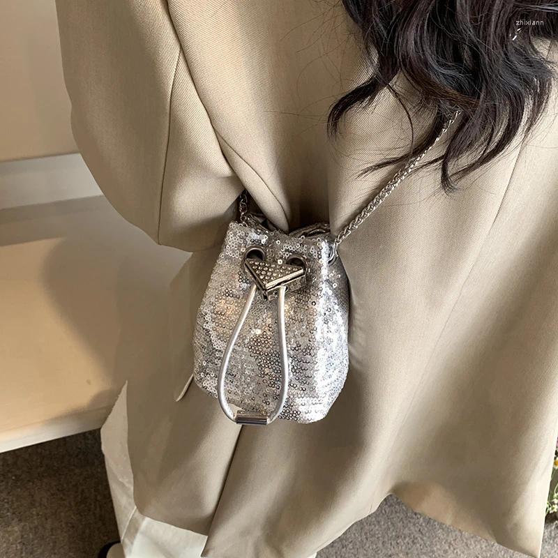 3 Shoulder Bags Party Mini Lipstick Bag Women2024 Fashion Sequin Chain Crossbody Summer Temperament Versatile Bucket Handbags 4
