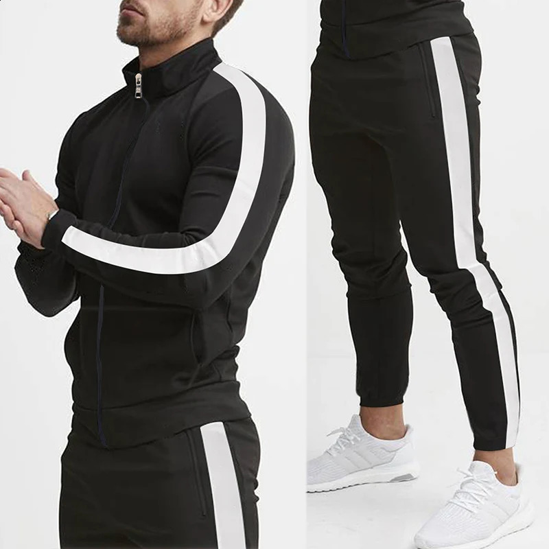 Spring/Summer Casual Mens Sports Set Color Mens Stand up Collar Casual Set Fashion Sports 2-piece Set 240923