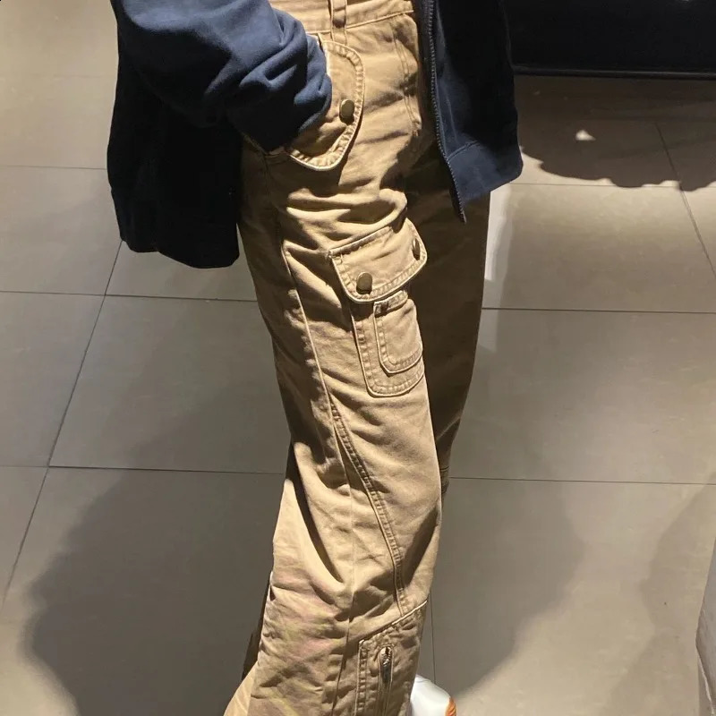 QWEEK Baggy Vintage Cargo Jeans Women America Style High Street Y2k Wide Leg Denim Pants Harajuku Casual Summer Basic Trousers 240918
