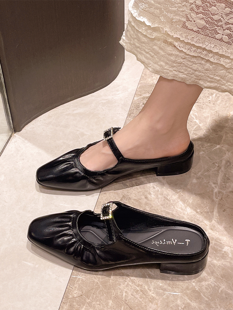 New designer slippers luxury sandals Baotou Half Women's Outerwear 2024 New Summer Folded French Thick Heel Sier Mary Jane Muller Cool Slippers