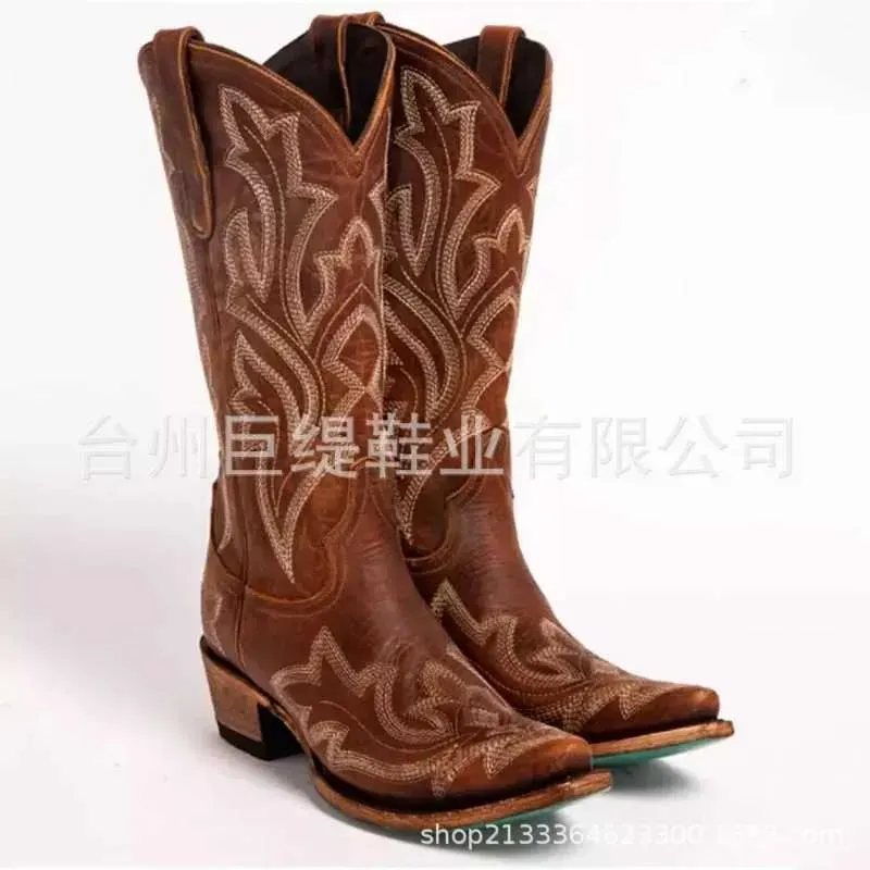 Autumn and Winter Knee High Boots 2024 Large 43 Comfortable Walking Womens Western Cowboy Embroidered Shoes