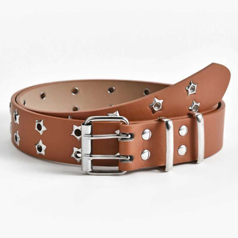 Star Eye Rivet Belt Goth Style Double Pin Buckle Men Woman Fashion Casual Punk Style Pu Leather Waistband For Jeans YoungX240923