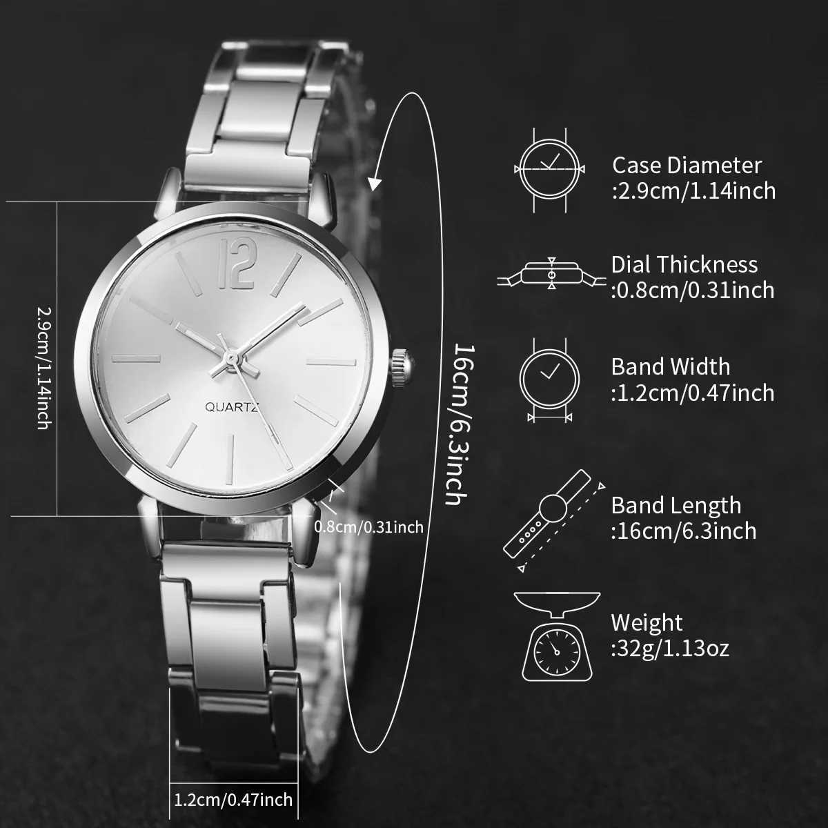 6PCS/Set Fashion Womens Quartz Watch Stainless Steel Band Wrist Watches Diamond Jewelry Set(Without Box)X240923