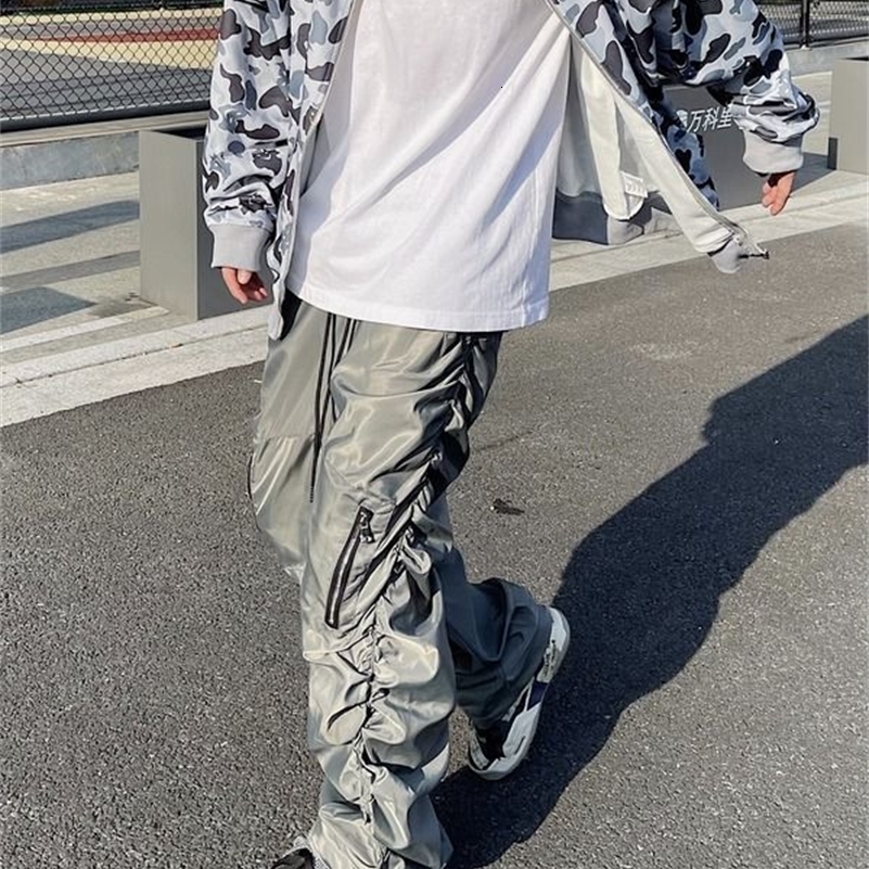 Functional Pleated Pocket Cargo Pants Men Y2K High Street Retro Street Hip Hop Loose Fashion Trend Straight Leg Pants 240923