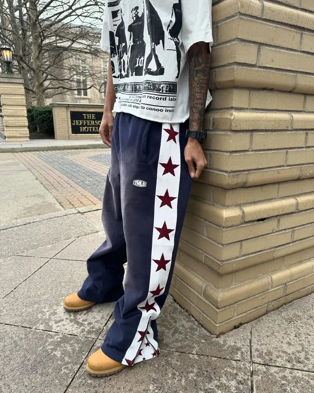 Korean Retro High Street Style Men Street Trend Side Star Pattern Pants Hip Hop Apparel Premium Zipper on The Leg 240923