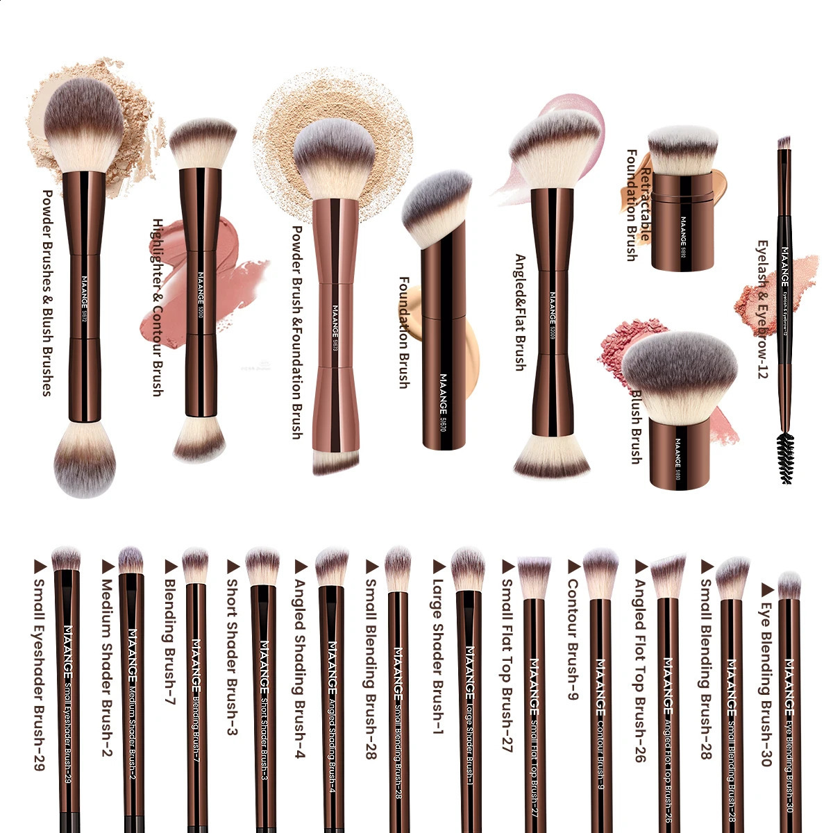 MAANGE 20 pieces/set professional cosmetic brush double-sided basic concealer powder blusher eye shadow brush for liquid cream powder 241015