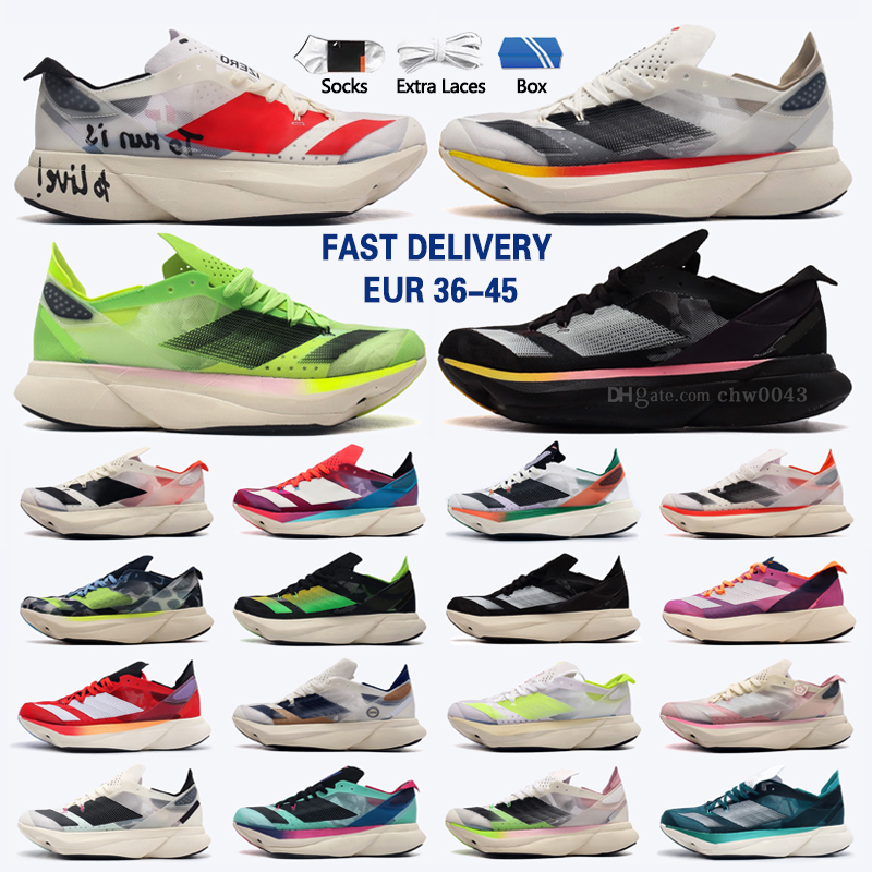 2025 Carbon Fiber With Box Adizeros Running Shoes Designers Adioss Pro 3 Men Womens Outdoor Black Blue Red Yellow Salt Grey Mens Trainers Sports Sneakers Tennis