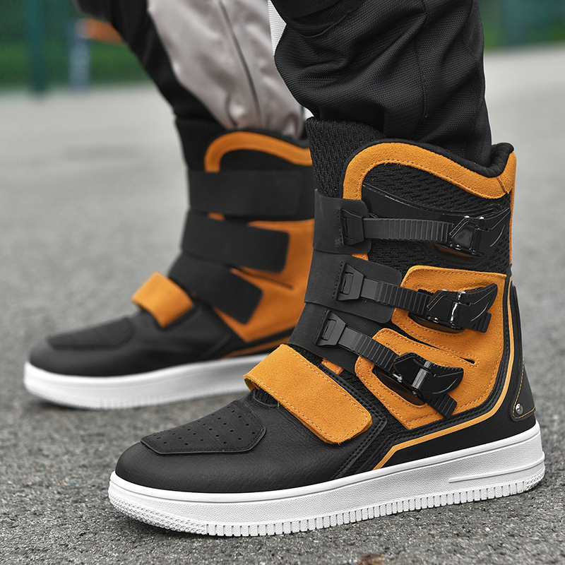 ddmytiger new plus size casual buckle high top fashionable with anti slip rubber gear shift plate motorcycle shoes C ddmythur