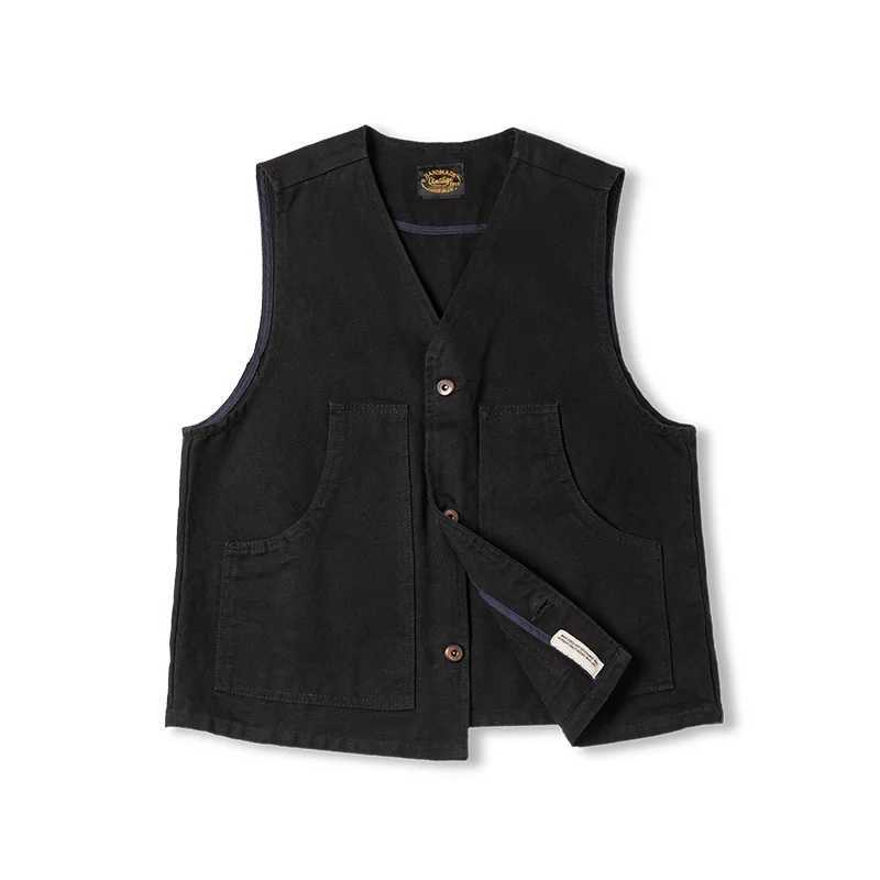 Maden retro laminated cotton mens vest lightweight solid color V-neck sleeveless jacket single chest vest suitable for autumn W240923