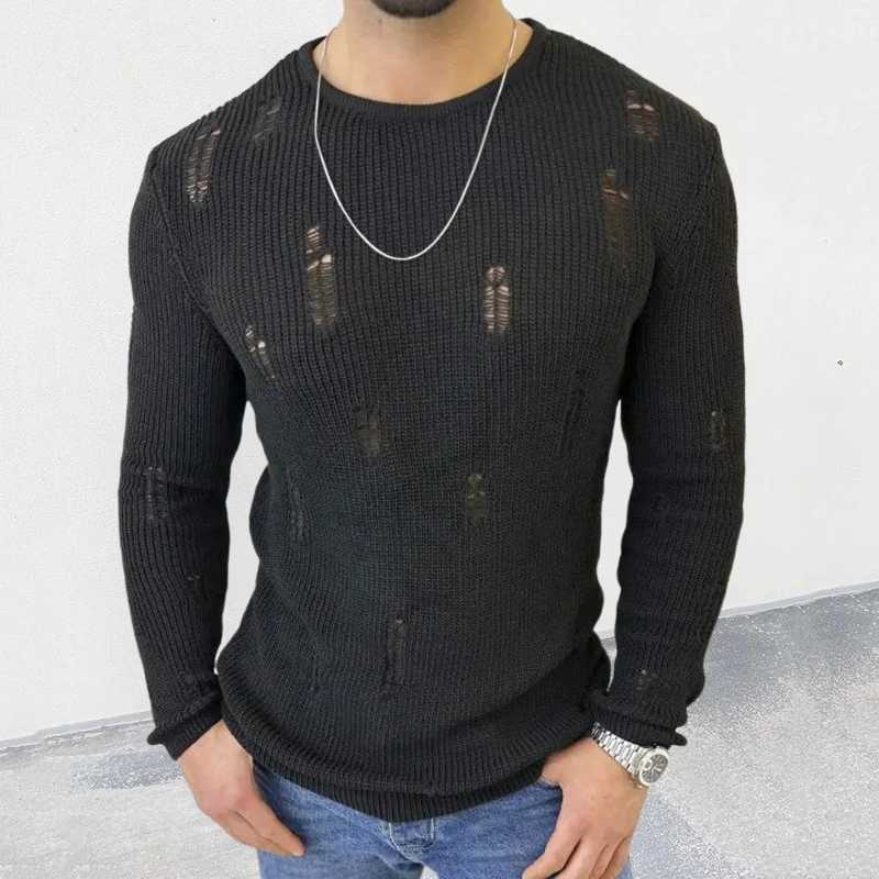 Fashionable cardigan design knitted jump top mens slim fit long sleeved casual sweater T-shirt mens autumn casual O-neck knitted pull-out CL240923