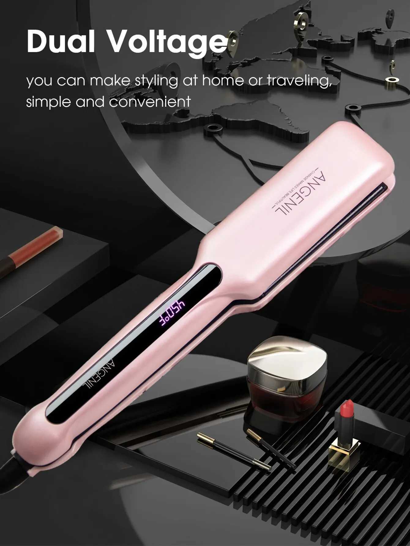 ANGENIL flat 1.6-inch wide in one Argan oil dual voltage straightener and curling iron 2-in-1 fast heating Y240923