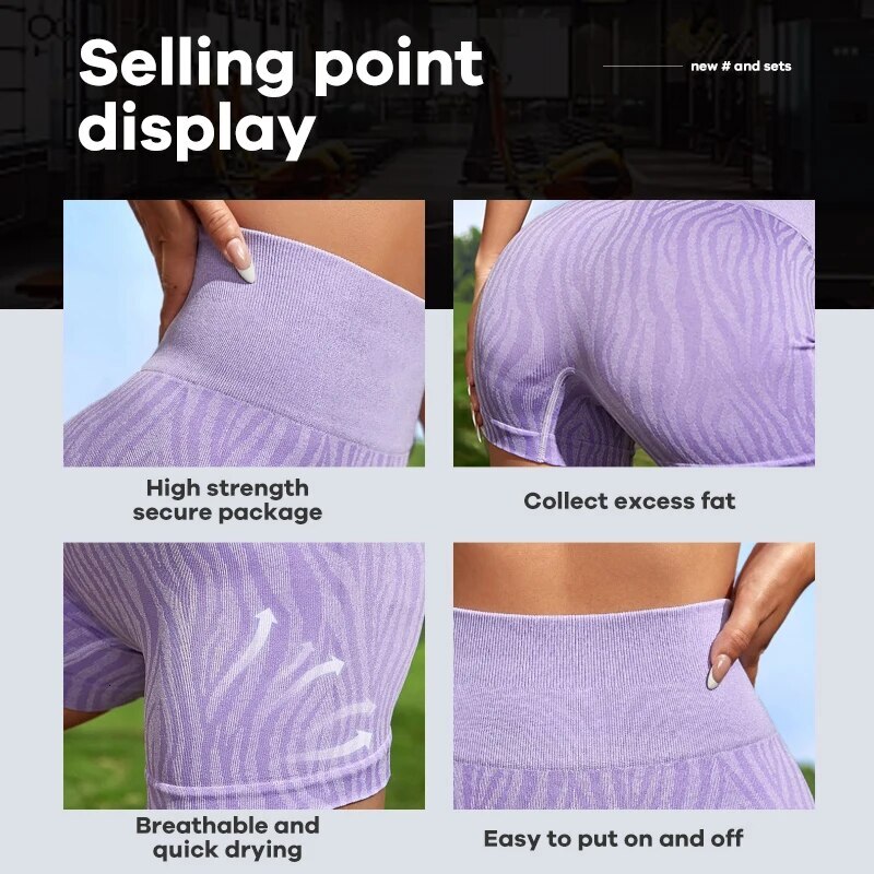 Women's High Waist Seamless Yoga Pants Fashion Zebra Stripe Wide Belt Fiess Tights Sports Shorts