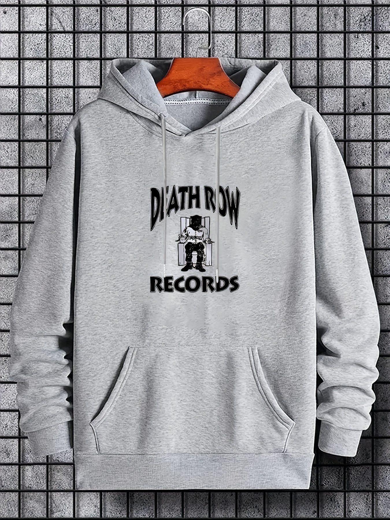 Men Sweaters Death Row Records Oversized Hoodie - Geometric Print, Knit Fabric, Regular Fit, Polyester Blend Mens crew neck sweater