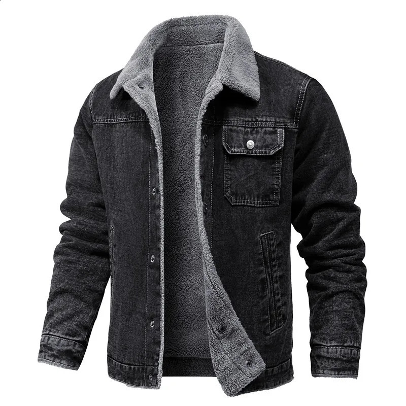 Autumn and winter mens cashmere denim jacket wool lined windproof retro cotton 240921