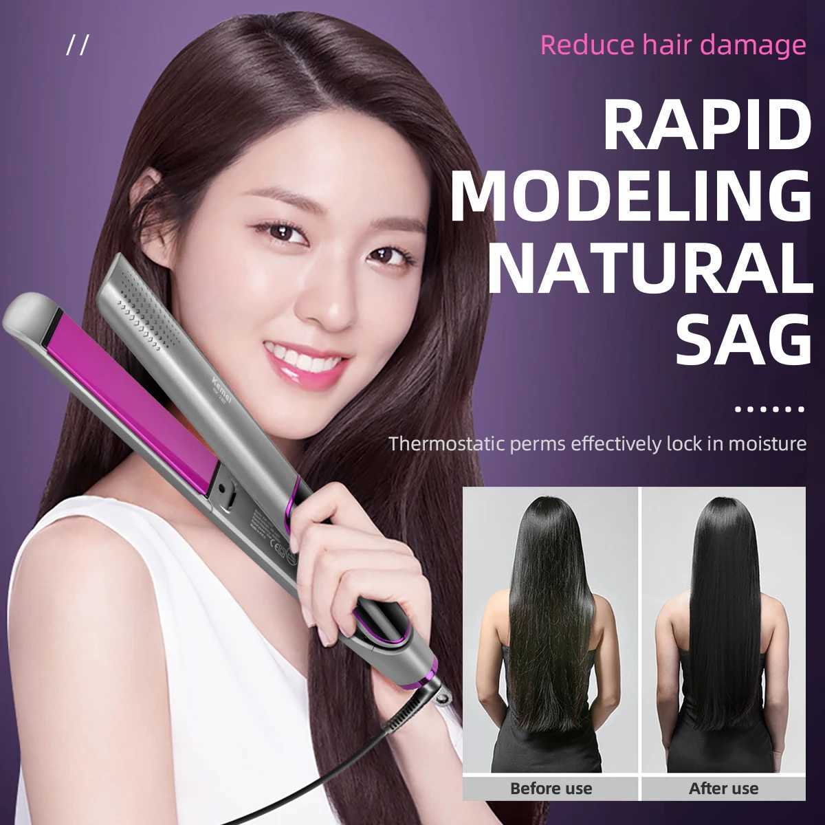 KEMEI anti-static flat iron straightener with LCD panel professional salon model womens ceramic straightener CL240923