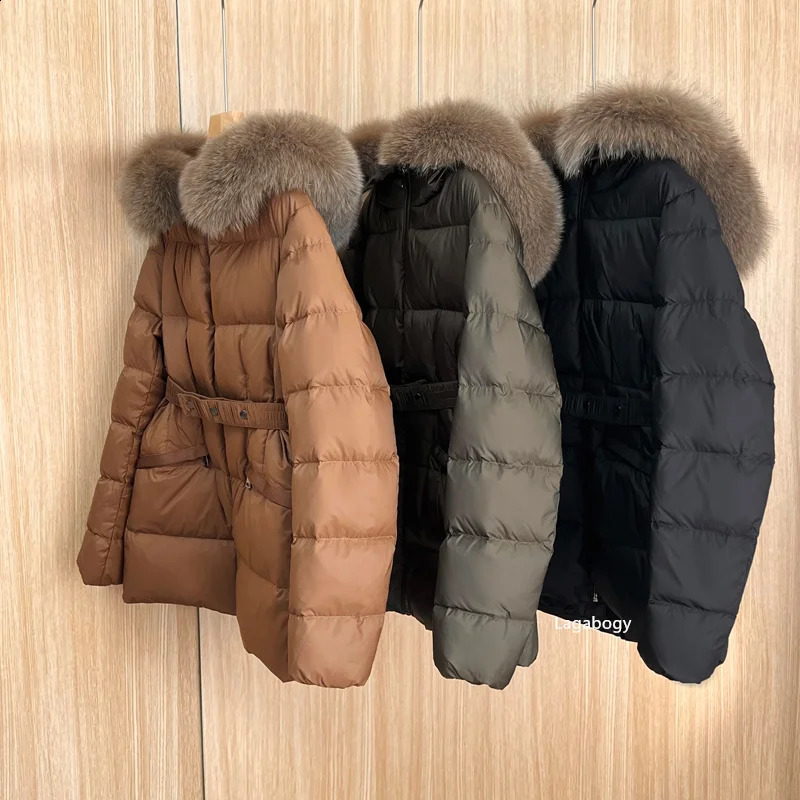 Lagabogy Winter Womens Ultra Light Inflatable Jacket y Real Fox Fur Hooded 90% White Duck Down Warm Thin Parkas 240921