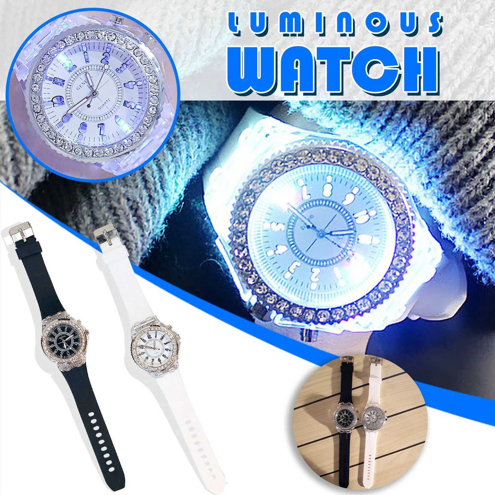 Luxury Women Watch Fashion Rhinestone Quartz Ladies Luminous Electronic Led Wristwatch Female Stainless Steel Watch Pvc StrapX240923