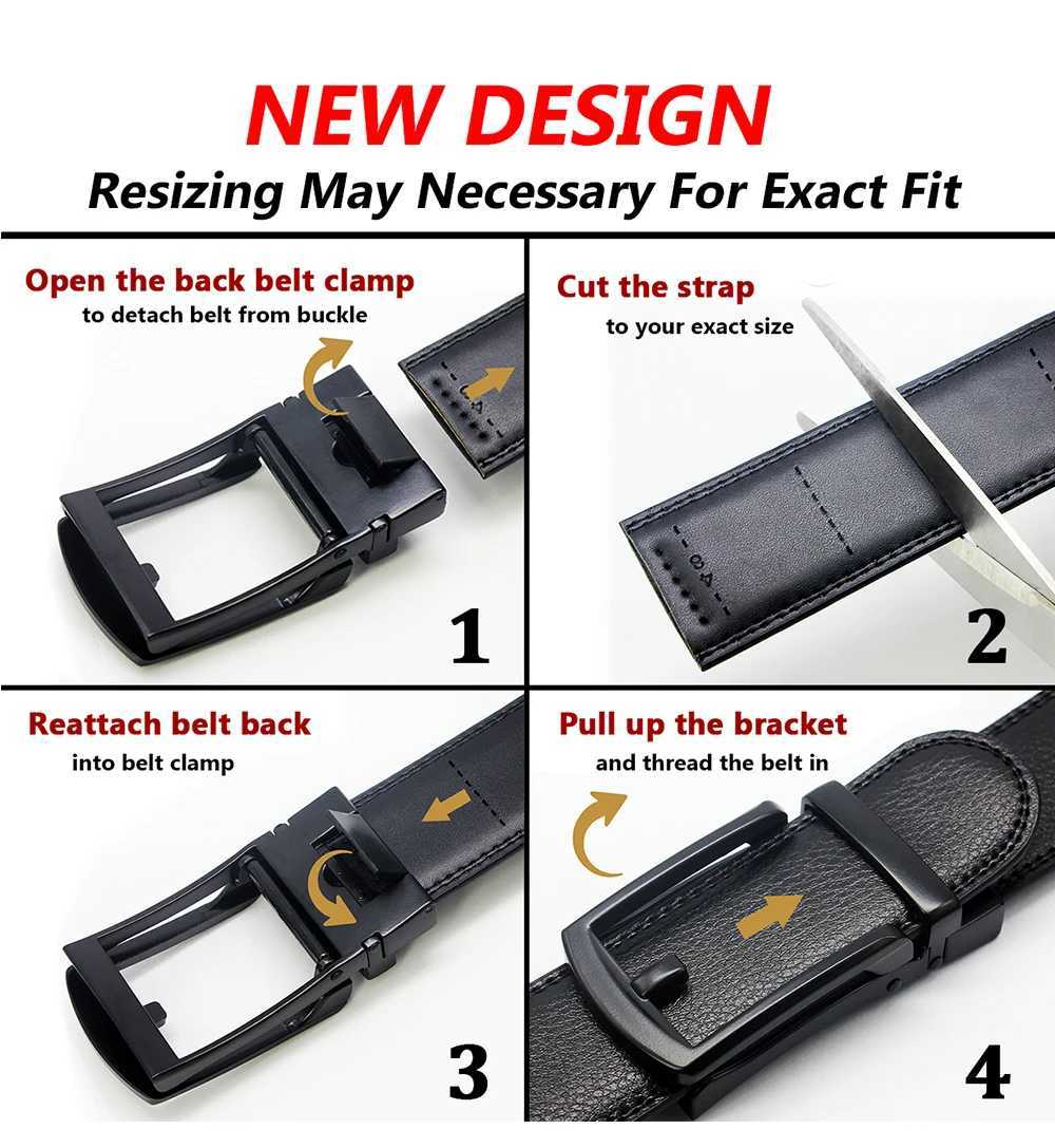 Men Leather Belt Double Track Slot Belt Black Holeless Automatic Buckle Business Casual Simple Fashion Matching Suit WearX240923