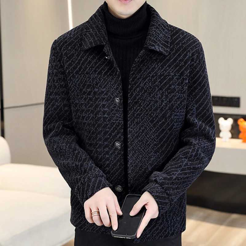 2022 Autumn Winter Striped Wool Blended Jacket Mens Plush and Thick Casual Business Short Trench Coat Social Street Clothing Coat W240921