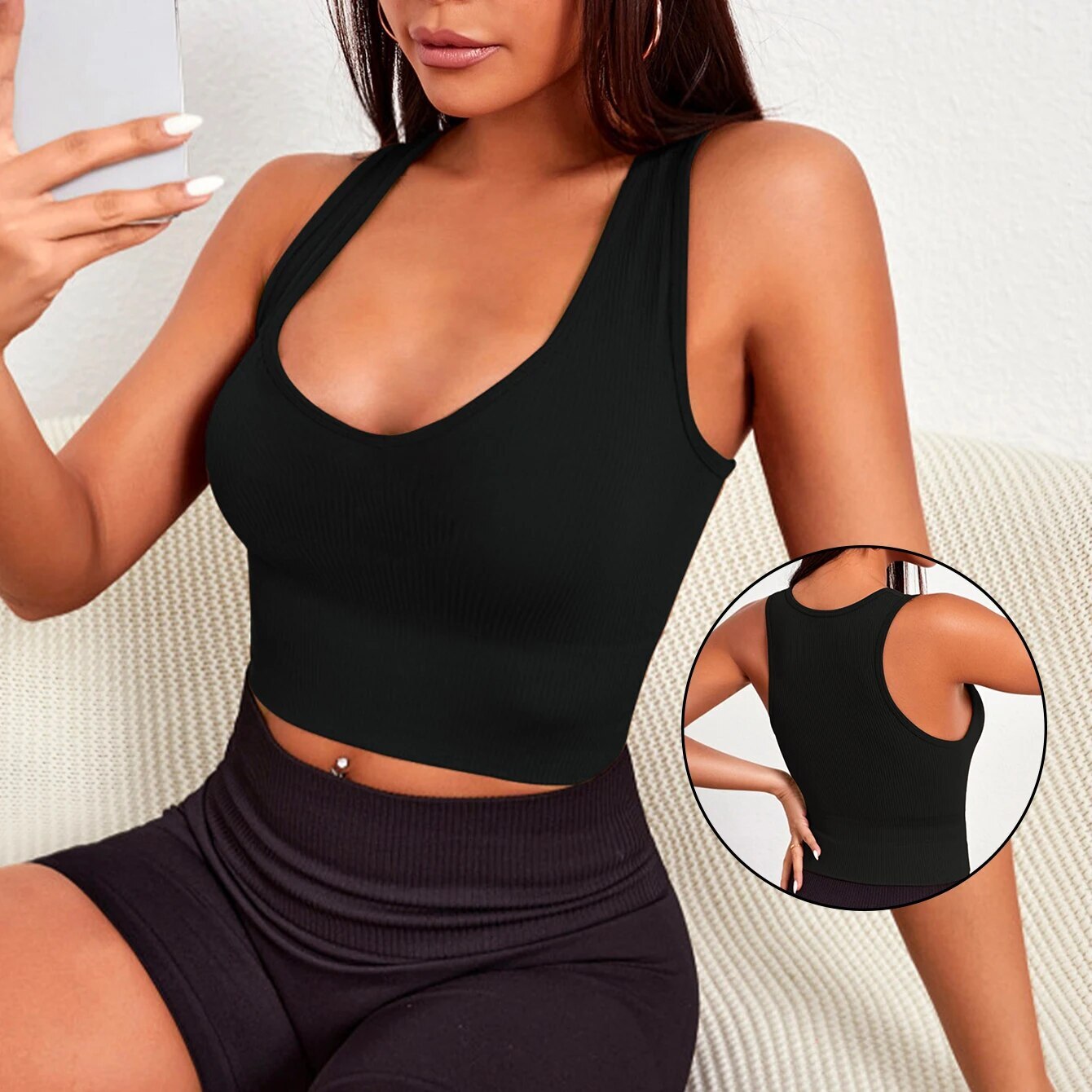 Women's Seamless Yoga Ribbed Knit Sports Bra Vest Without Steel Rings Running Fiess Breathable Top Can Be Worn Externally